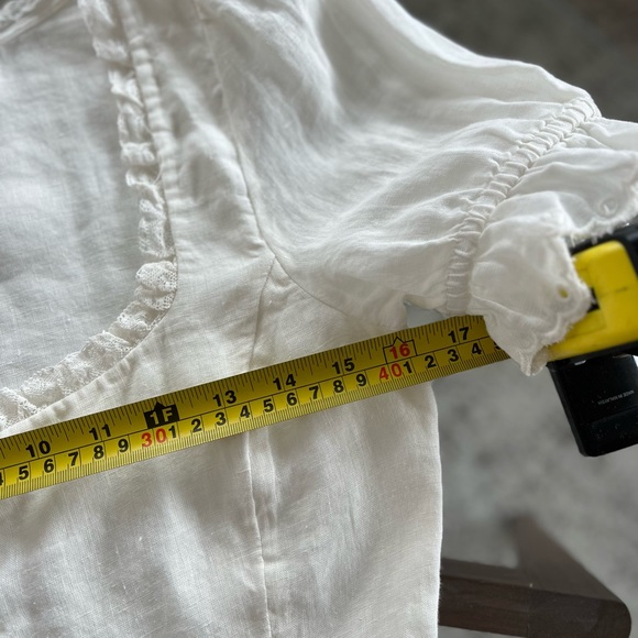 New Aritzia Wilfred Arwen White Linen Embroidered Peplum Summer Blouse Sz 2 - Picture 8 of 11
